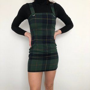 Plaid overall mini dress